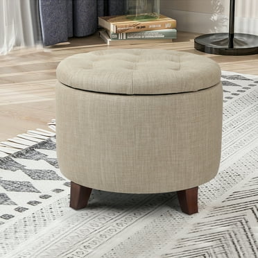 Joveco Fabric Button Tufted Round Storage Ottoman Stool Foot Rest Beige