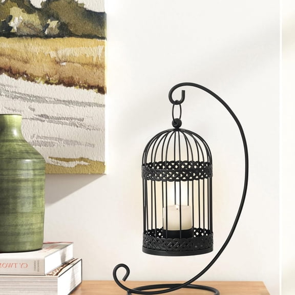 Joveco Farmhouse Lanterrn Decor - 11" Vintage Bird Cage Decorative, Black Metal Lanterns Decorative, Lanterns for Entryway Tables, Consoles, Patio Porch Table - The Best Gift for New Home,Black