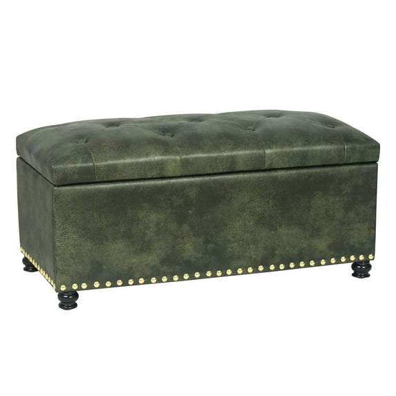 Joveco Leather Rectangular Storage Bench Ottoman Foot Rest Stool,Coffee Tables Footstool,Green