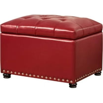 Joveco Leather Storage Ottoman, 24" Rectangle Square  Foot Rest Stool for Bedroom Living Room, Red