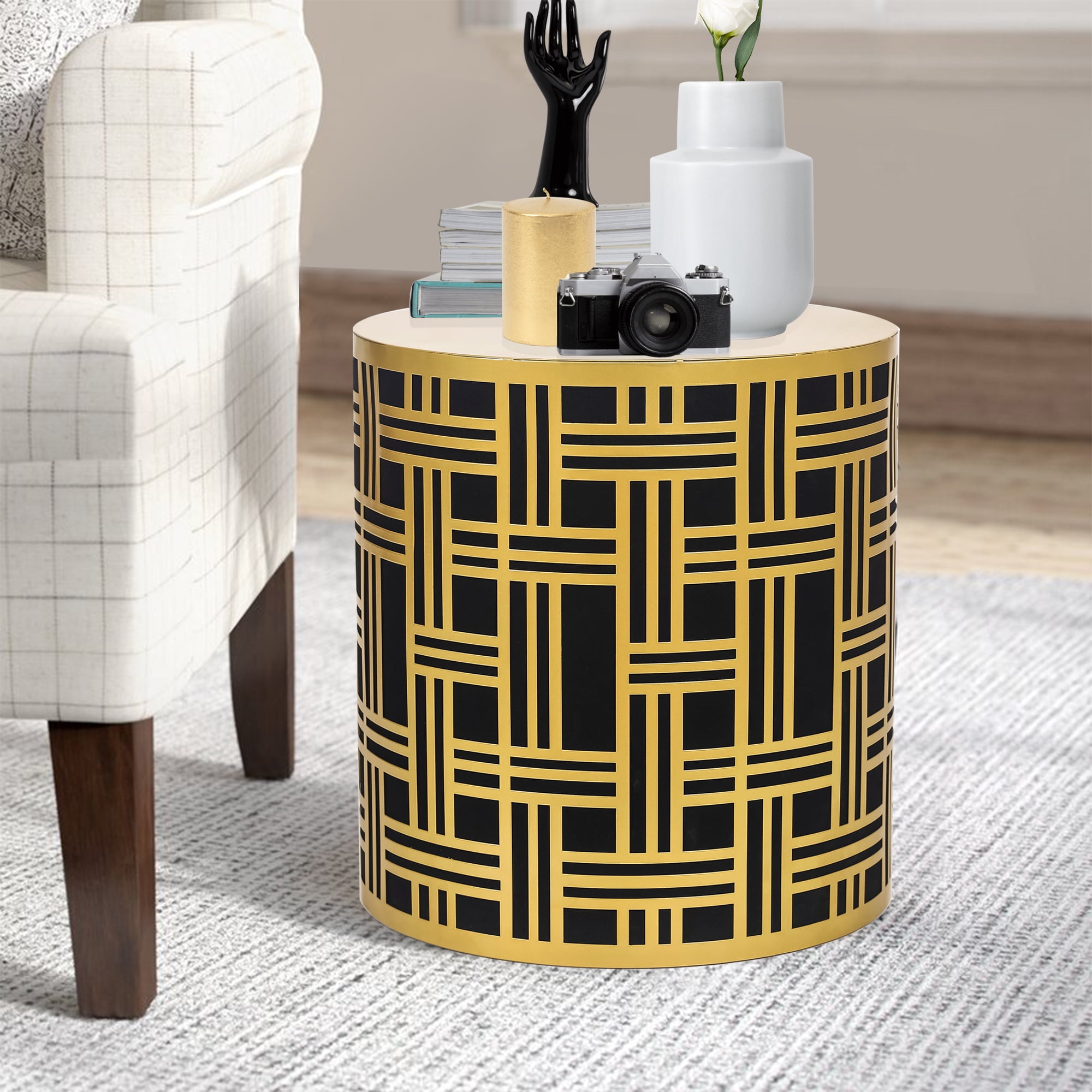 Joveco Metal End Table Round Sofa Side Table Outdoor Side Table Indoor Snack Table Accent Coffee Table for Living Room Bedroom
