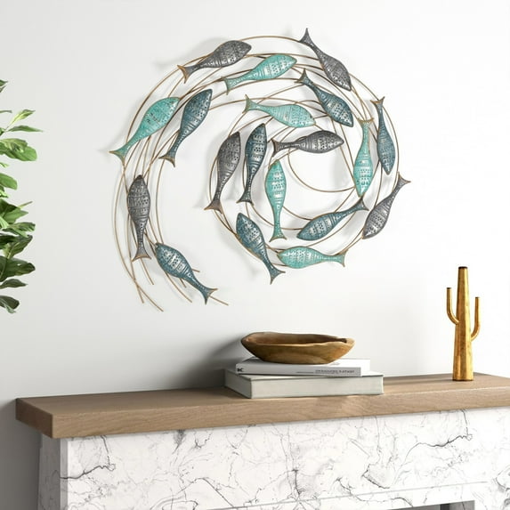 Joveco Metal Fish Wall Art Decor,Large Coastal Ocean Metal Fish Wall Hangings Decor Wall Sculpture for Living Room Bedroom