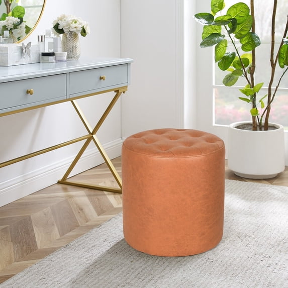 Joveco Padded Leather Ottoman,Vanity Chair Stool Modern Foot Stool Ottoman for Bedroom, Living Room (Orange)
