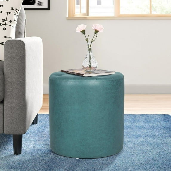 Joveco Padded Leather Ottoman,Vanity Chair Stool Modern Foot Stool Ottoman for Bedroom, Living Room (Teal)