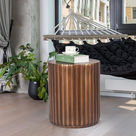 Joveco Patio Side Table,Light-Weight Concrete Accent Table,Outdoor Garden Stool, Plant Stand,Brown
