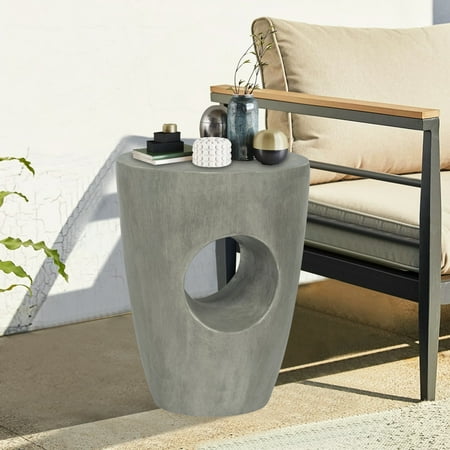 Joveco Patio Side Table,Light-Weight Concrete Accent Table,Outdoor Garden Stool, Plant Stand,Gray