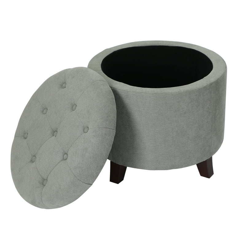 Joveco Round Ottoman Foot Rest Stool Fabric Footstool, Gray