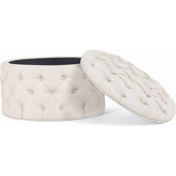 Joveco Round Storage Ottoman, Velvet Button Tufted Ottoman with Removable Lid, Extra Large Upholstered Ottoman Foot Rest Coffee Table Stool for Living Room Couch Bedroom