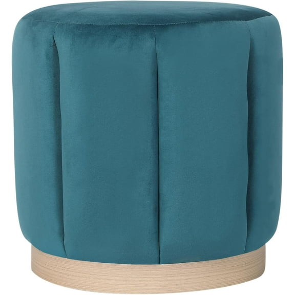 Joveco Round Velvet Ottoman, Modern Small Circle Upholstered Foot Rest, Vanity Pouf Stool for Dorm, Living Room, Couch, Bedroom, Blue