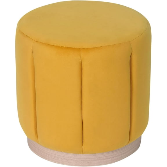 Joveco Round Velvet Ottoman, Modern Small Circle Upholstered Foot Rest, Vanity Pouf Stool for Dorm, Living Room, Couch, Bedroom, Yellow