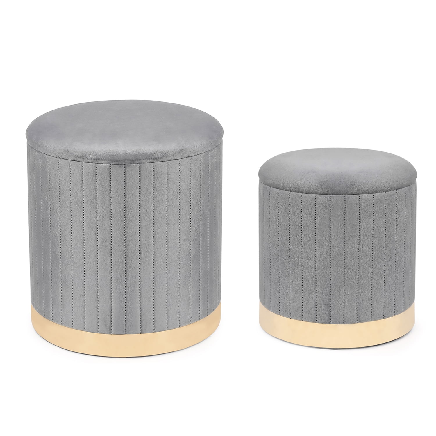 Joveco Round Velvet Storage Ottoman Upholstered Foot Rest Stool 