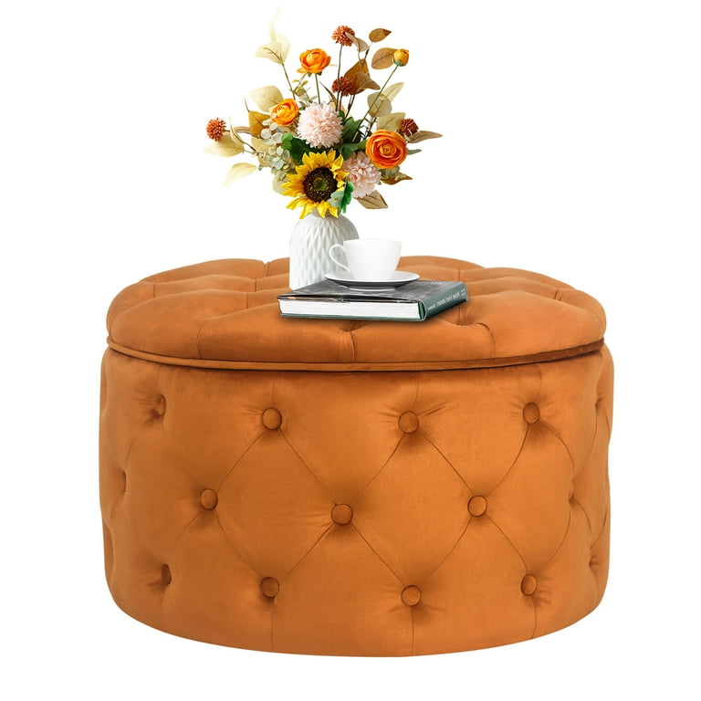 Joveco Round Velvet Storage Ottoman Footrest Stool Button Tufted 
