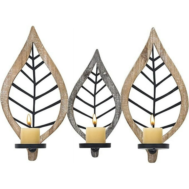 Joveco Rustic Wood Candle Holder,Christmas Decorations Leaf Candlestick for Table Kitchen Decorations