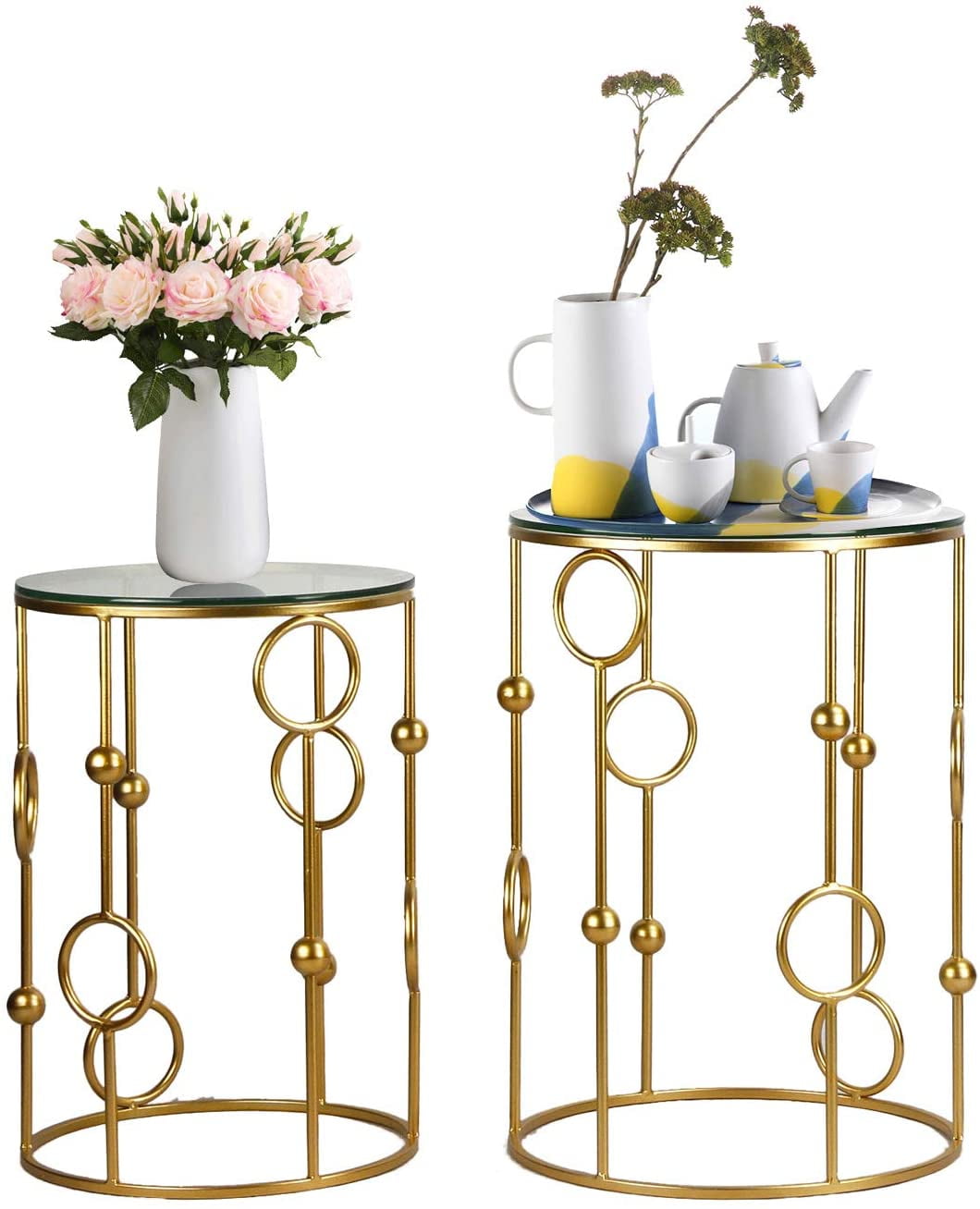 Joveco Set of 2 Gold End Tables, Nesting Metal Round Coffee Table, Mid ...