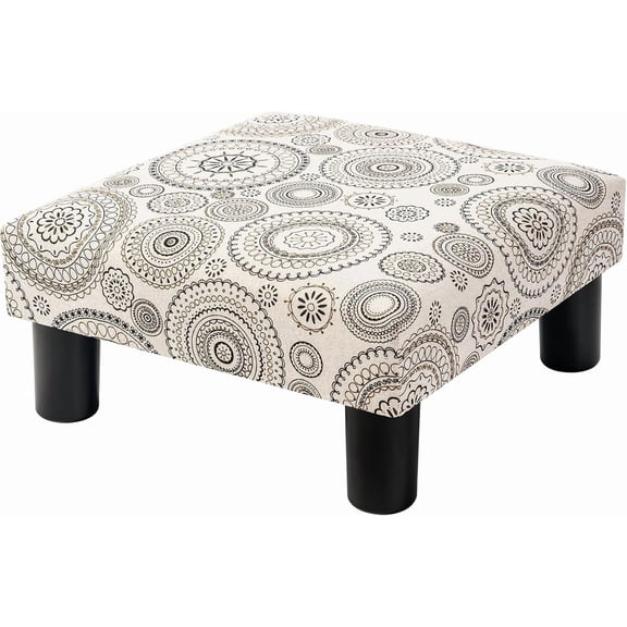 Joveco Small Foot Rest Stool Ottoman, Square Upholstered Fabric Footstool for Couch, Under Desk, Office, Living Room, Printing Beige