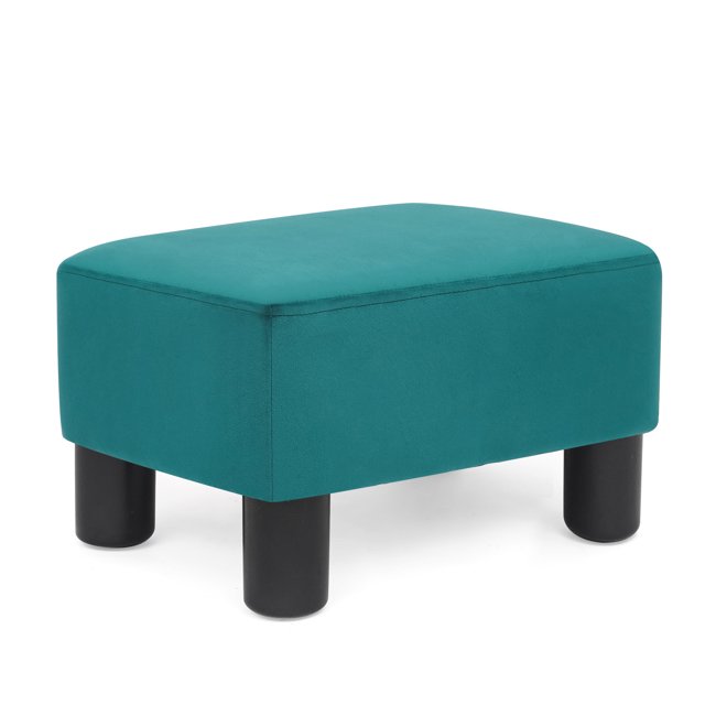 Adeco Footstool Ottoman Fabric Footrest Modern Rectangular Stool Blue