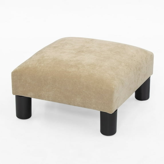 Joveco Small Ottoman with Wood Legs – Footstool/Footrest - Geometric Art – Ice Cream Color, Velvet Fabric