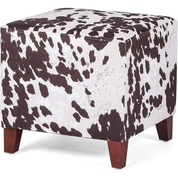 Joveco Square Ottoman Fabric Cube Foot Rest Stool with Wooden Legs, Footstool Small Ottoman Seat for Living Room Entryway (Cow Printing)