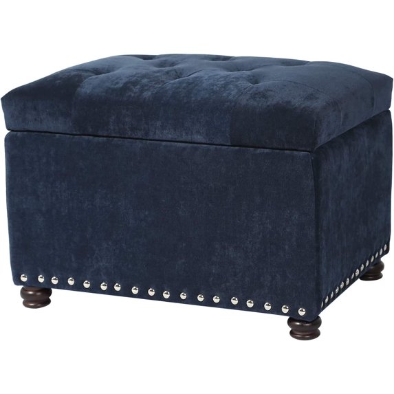 Joveco Storage Ottoman, 24" Fabric Rectangle Tufted Foot Rest Stool for Living Room Bedroom, Beige