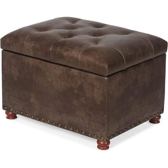 Joveco Storage Ottoman, 24" Fabric Rectangle Tufted Foot Rest Stool for Living Room Bedroom, Beige