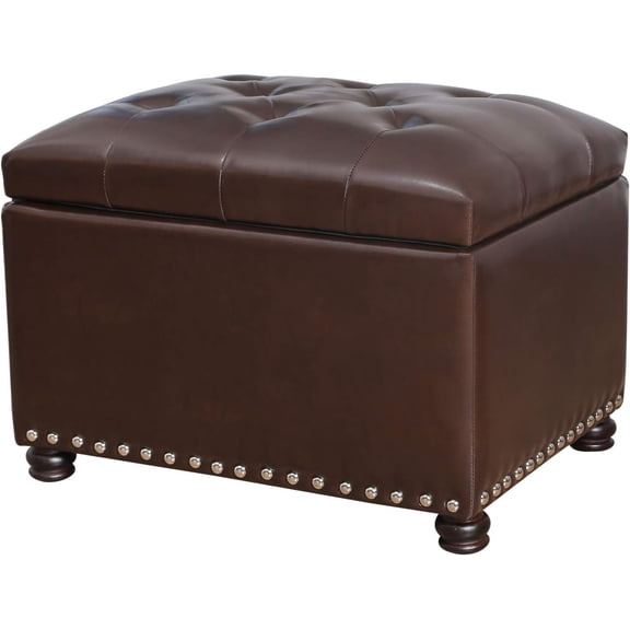 Joveco Storage Ottoman, 24" Fabric Rectangle Tufted Foot Rest Stool for Living Room Bedroom, Beige