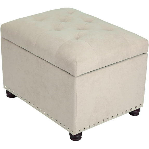 Joveco Storage Ottoman, 24" Fabric Rectangle Tufted Foot Rest Stool for Living Room Bedroom, Beige