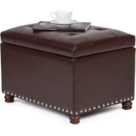 Joveco Storage Ottoman, 24" Fabric Rectangle Tufted Foot Rest Stool for Living Room Bedroom, Beige