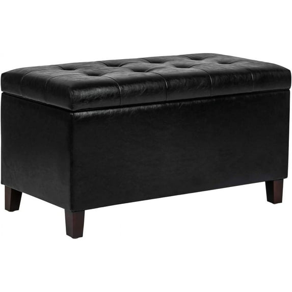 Joveco Storage Ottoman Bench, 33 Inches Faux Leather Rectangle Tufted Foot Stool for End Foot of Bed, Bedroom, Living Room, Black