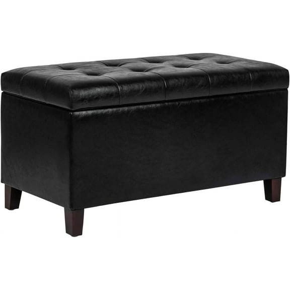 Joveco Storage Ottoman Bench, 33 Inches Faux Leather Rectangle Tufted Foot Stool for End Foot of Bed, Bedroom, Living Room, Black