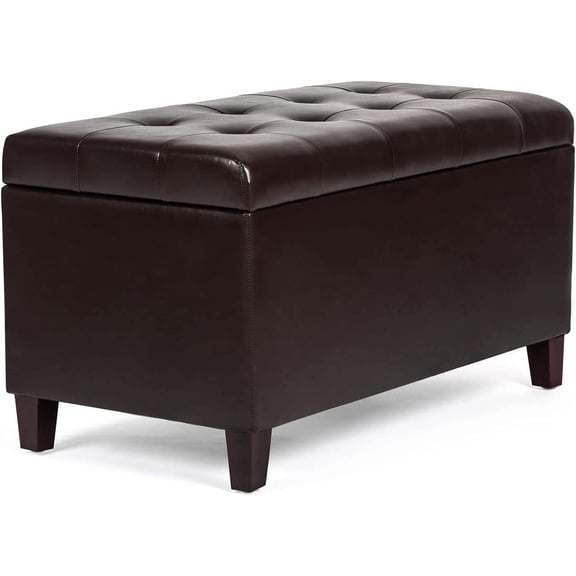 Joveco Storage Ottoman Bench, 33 Inches Faux Leather Rectangle Tufted Foot Stool for End Foot of Bed, Bedroom, Living Room, Brown