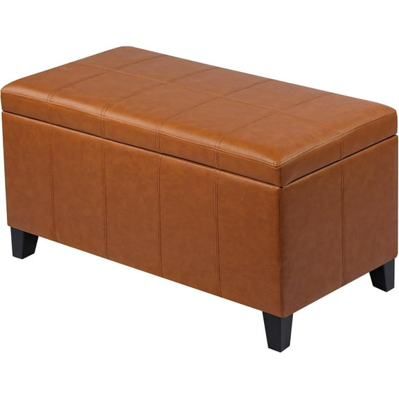 Joveco Storage Ottoman Bench, 33 Inches Faux Leather Rectangle Tufted Foot Stool for End Foot of Bed, Bedroom, Living Room, Ginger