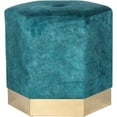 thumbnail image 1 of Joveco Vanity Stool Hexagon Ottoman Upholstered Footrest Footstool with Gold Plating Base, Accent Side Table for Living Room Bedroom Office (Blue), 1 of 15