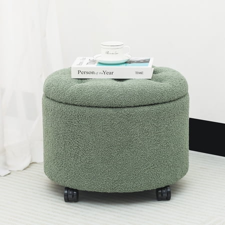 Joveco Velvet Button Tufted Round Storage Ottoman Stool Foot Rest
