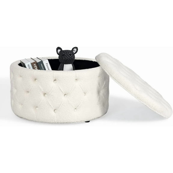 Joveco White Storage Ottoman, Upholstered Button Tufted Ottoman Foot Rest Coffee Table Stool with Removable Lid for for Living Room & Bedroom | Decorative Home Furniture