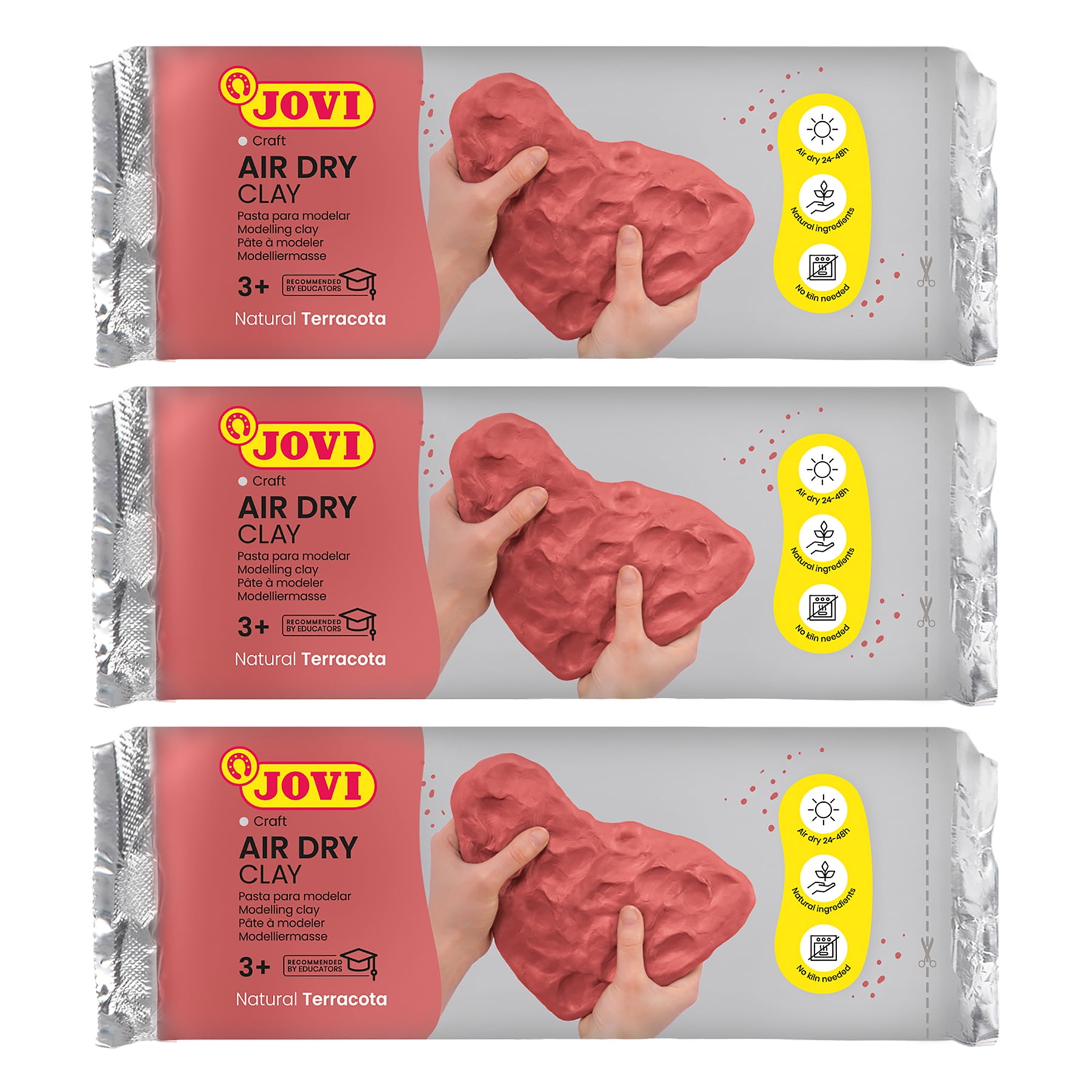 JOVI Air Dry Clay, Terracotta, 1.1lb Bar, Pack of 3