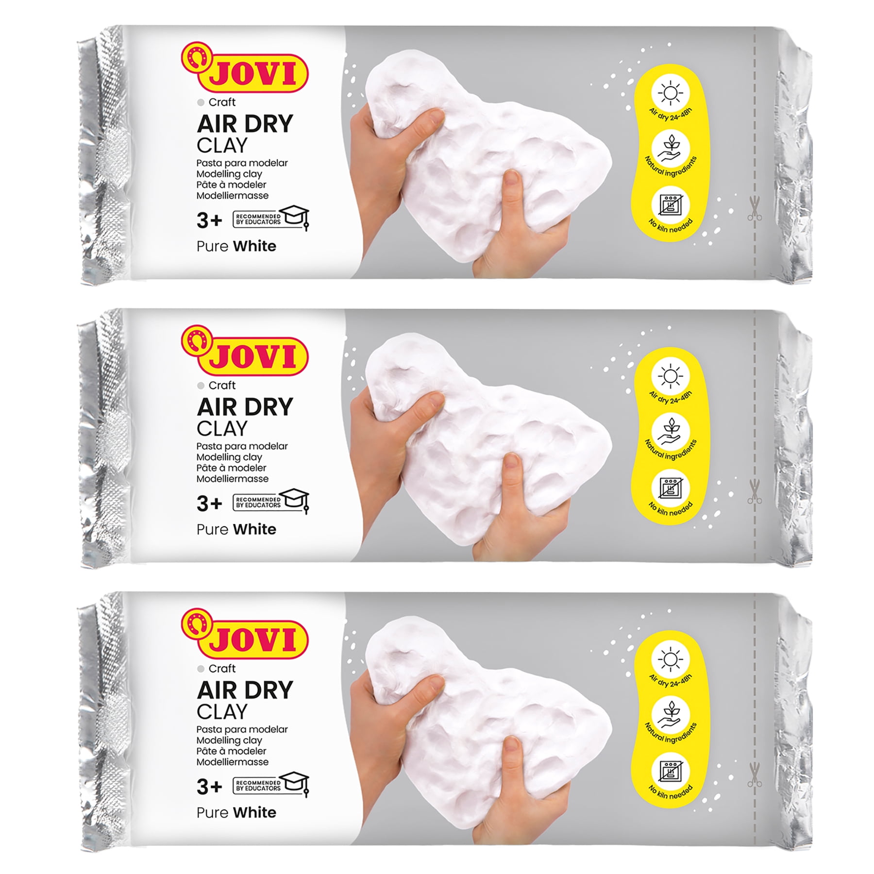 JOVI Air Dry Clay, White, 1.1lb Bar, Pack of 3