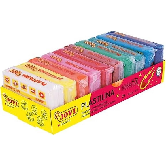 Jovi - Non Drying Modeling Clay, 1.1 lb of Endlessly Reusable Plasticine, Set of 10 Bars, Each 1.75oz, Non-Toxic and Gluten-Free, for Arts and Crafts Projects
