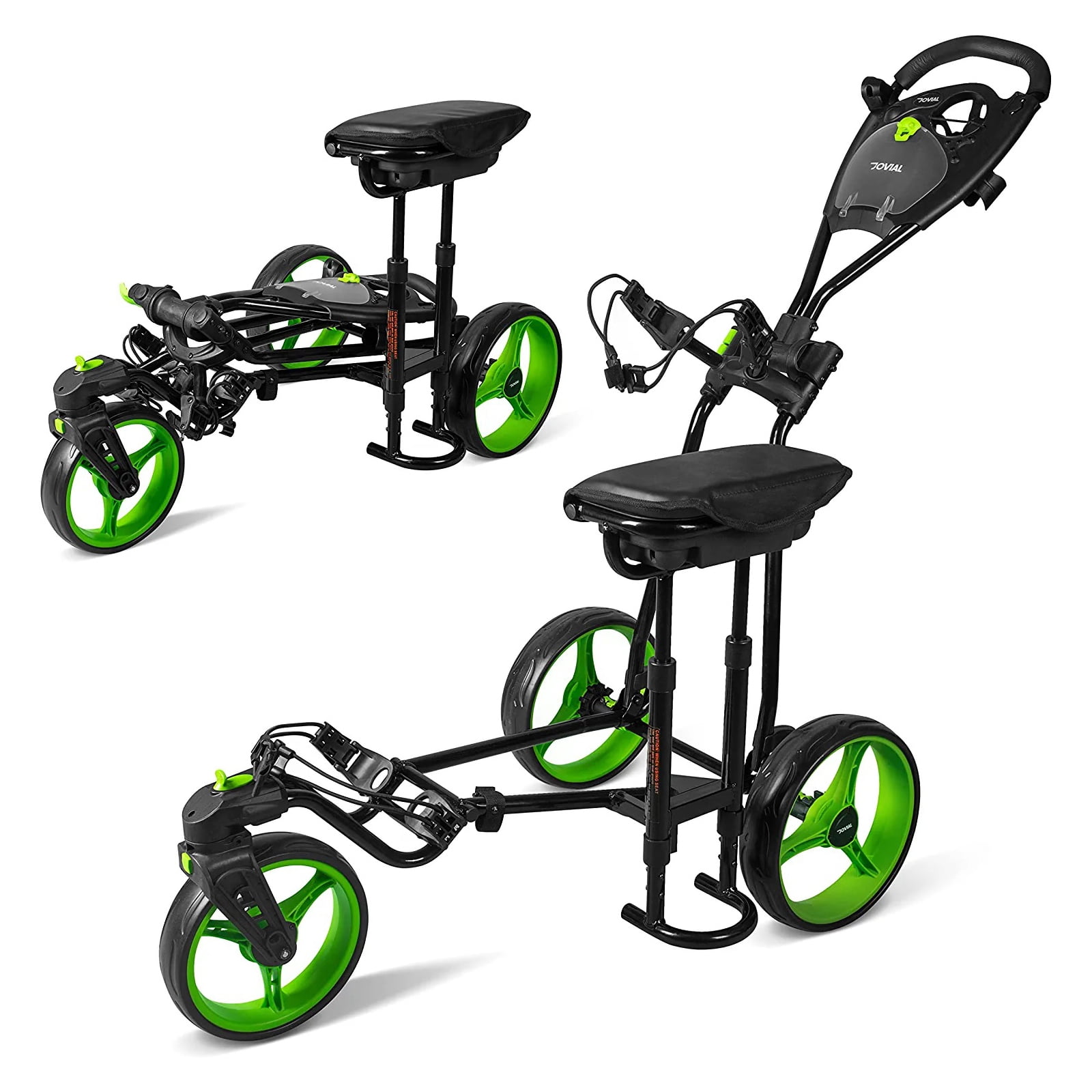 Jovial Black and Green 3-Wheel Foldable Golf Push Cart