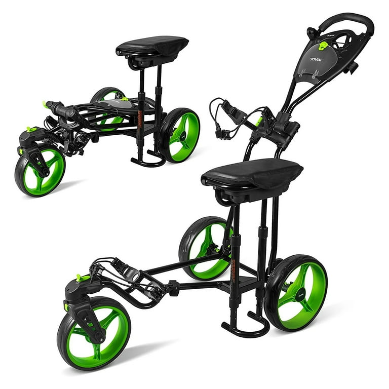 Jovial Foldable 3-Wheel Golf Push Cart - New Deluxe Scorecard Holder
