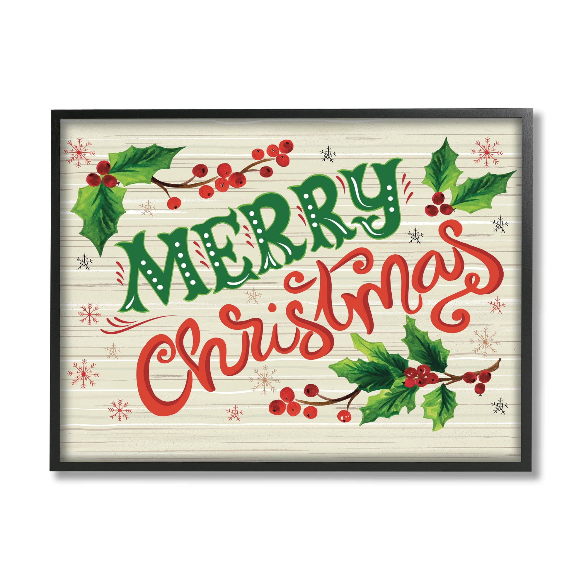 Jovial Merry Christmas Text Holly Berry Botanicals Inspirational Graphic Art Framed Art Print Wall Art