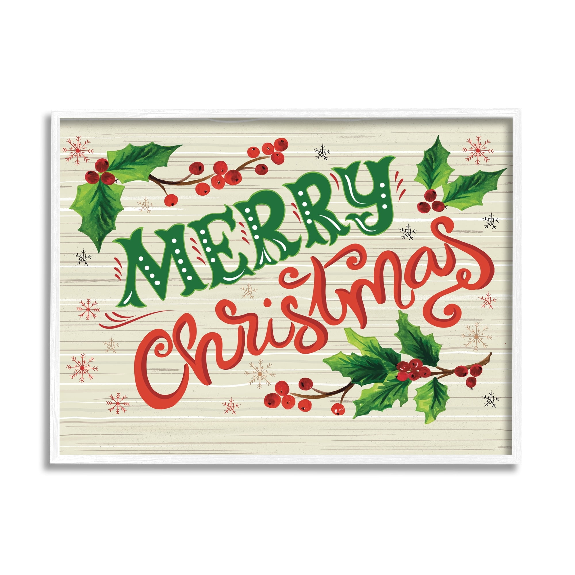 Jovial Merry Christmas Text Holly Berry Botanicals Inspirational Graphic Art Framed Art Print Wall Art