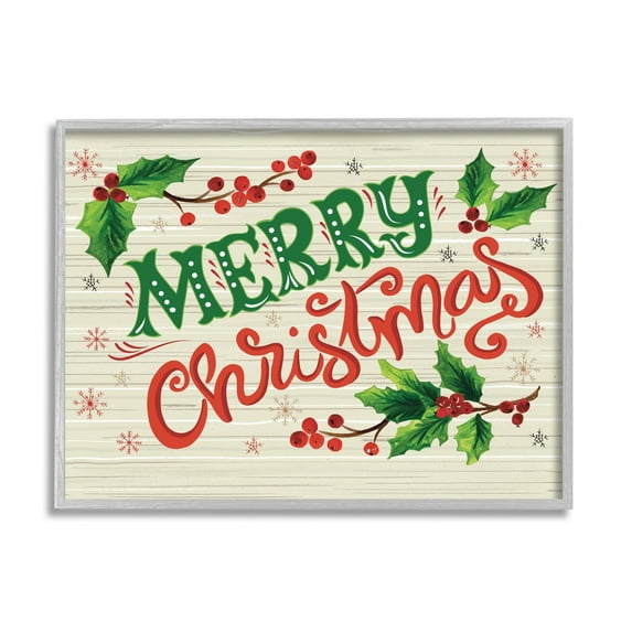 Jovial Merry Christmas Text Holly Berry Botanicals Inspirational Graphic Art Framed Art Print Wall Art
