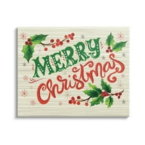 Jovial Merry Christmas Text Holly Berry Botanicals Inspirational Graphic Art Gallery-Wrapped Canvas Print Wall Art