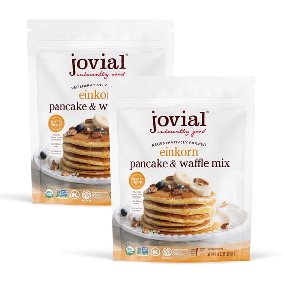 Jovial Organic Einkorn Pancake GGA1 & Waffle Mix - Pancake Mix, Premium Batter Flour for Waffle Maker, Fast & Easy Breakfast Food, Non-GMO, USDA Organic - 16 oz (Pack of 2)