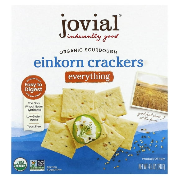 Jovial Organic Sourdough Einkorn Crackers, Everything, 4.5 oz (128 g)