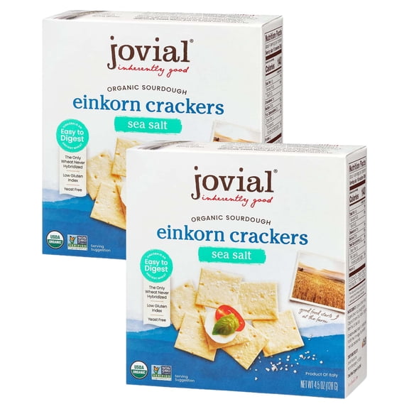 Jovial Organic Sourdough Einkorn ESF27 Sea Salt Crackers - Sourdough Crackers, Crackers for Cheese Platter, Made with Einkorn, USDA Organic, Non-GMO - 4.5 Oz, 2 Pack