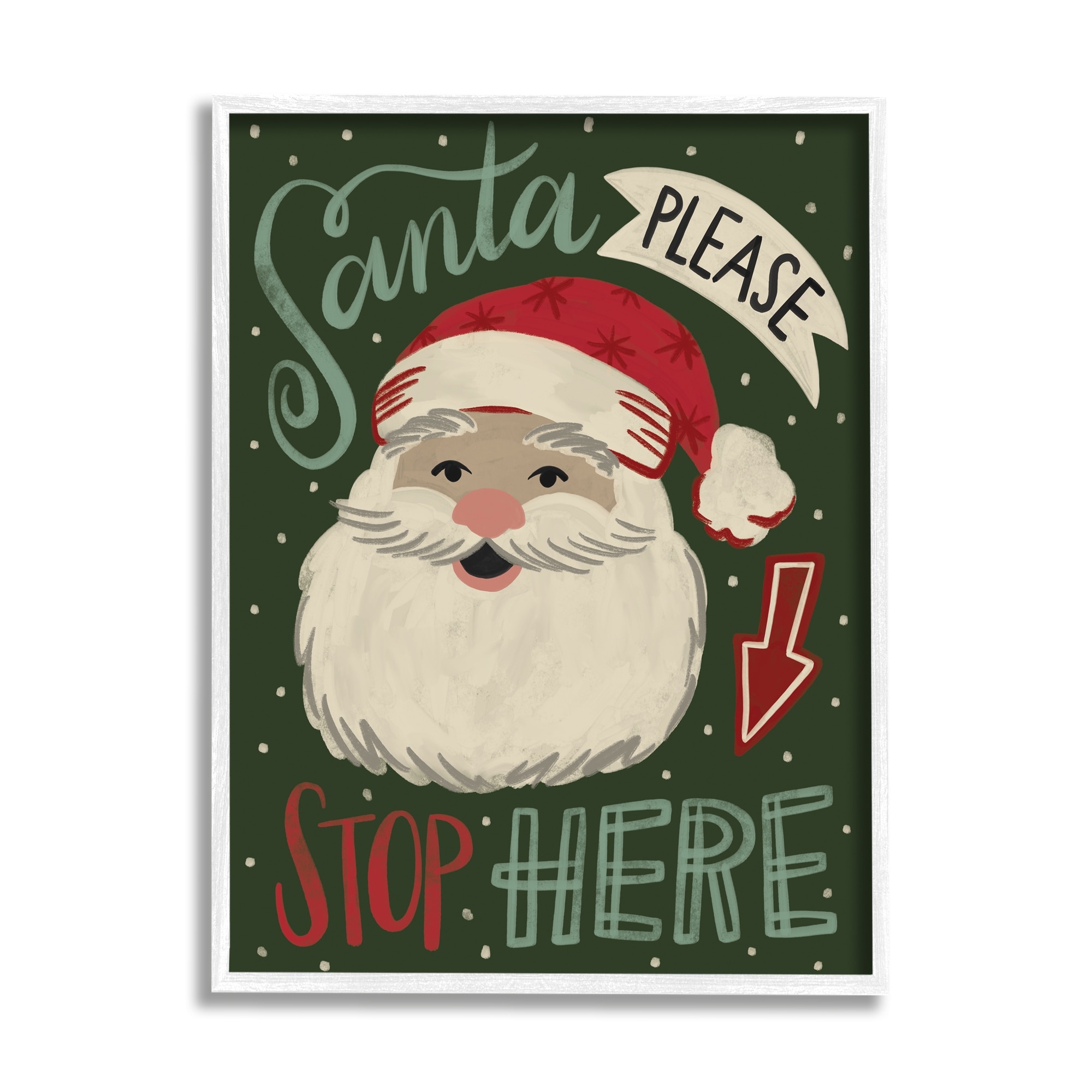 Jovial Santa Claus Polka Dot Pattern Calligraphy Sign Holiday Graphic Art Framed Art Print Wall Art
