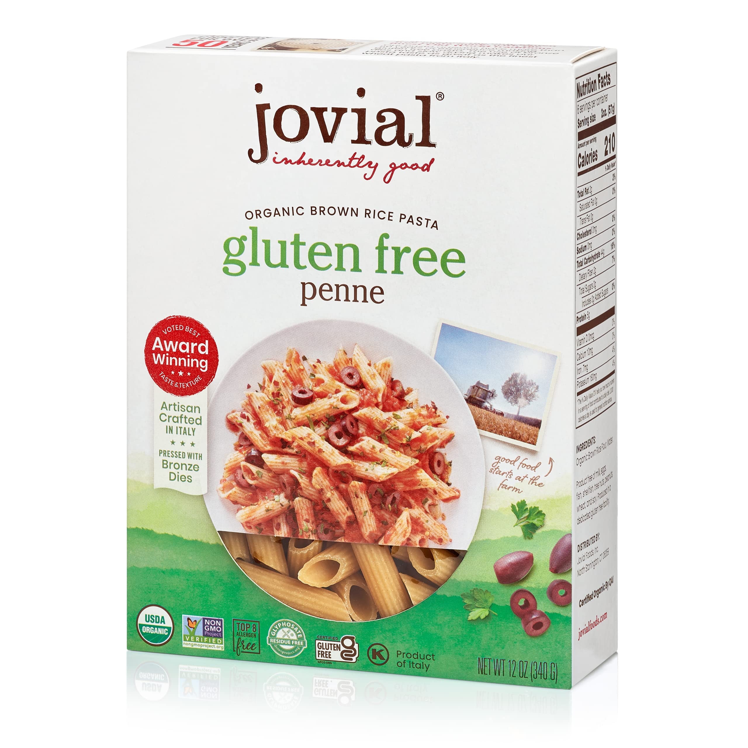 Jovial Whole Grain Brown Rice Penne Pasta - Pasta Penne, Penne Pasta, Whole Grain Pasta, Organic Pasta, Gluten Free, Dairy Free, Brown Rice Pasta, Award Winning Taste, Made in Italy - 12 Oz, 12 Pack