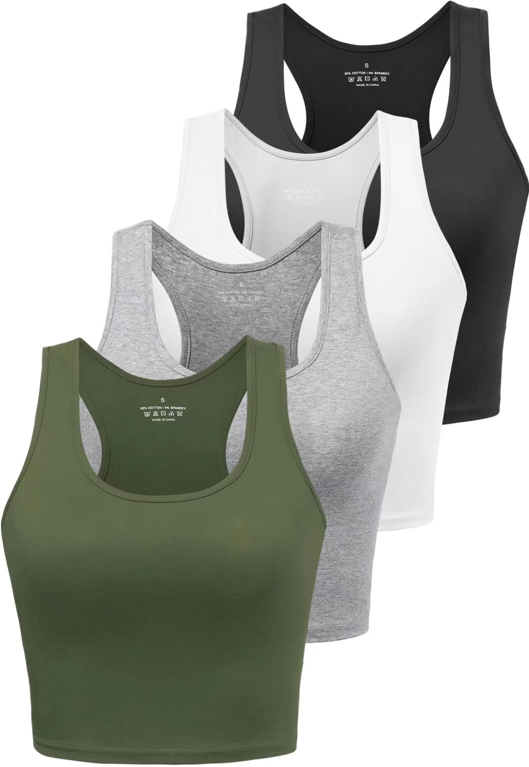 Joviren Cotton Workout Crop Top for Women Racerback Yoga Tank Tops Athletic  Sports Shirts Exercise Undershirts 4 Pack Black White Grey Olive XL