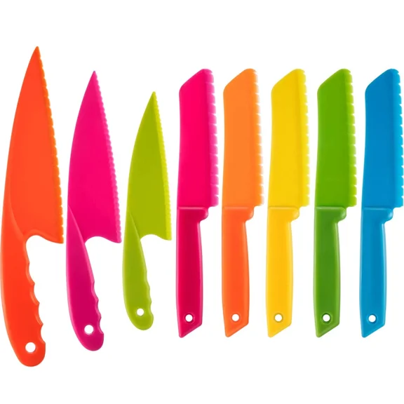 Jovitec 8 Pieces Kid Plastic Kitchen Knife Set, Children'S Safe Cooking Chef
